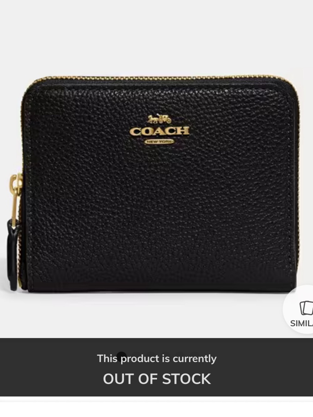 COACH Small Zip-Around Travel Wallet black leather gold hardware bifold
